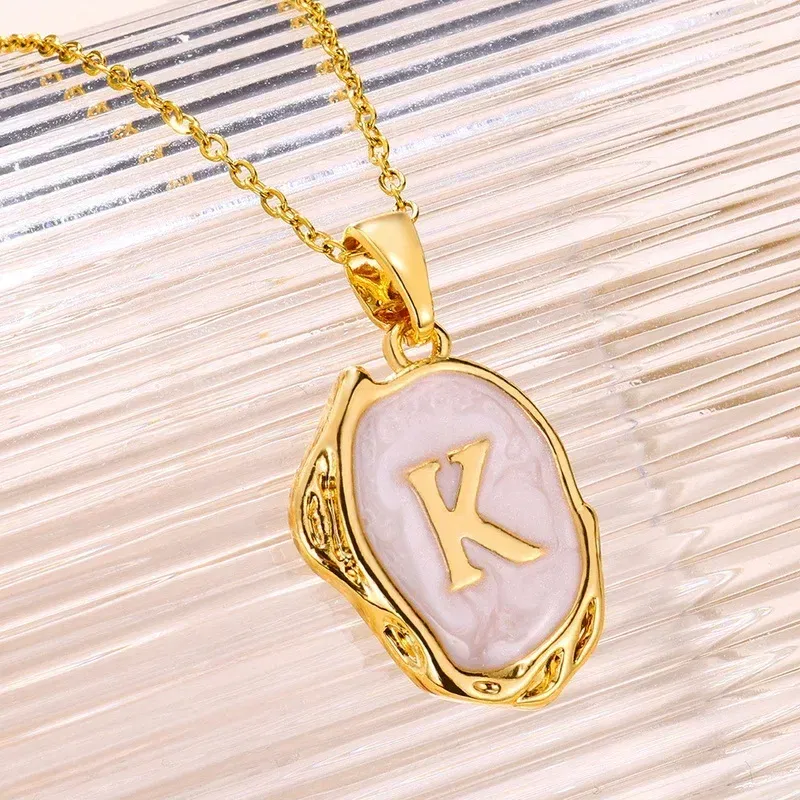 Metal Color: Blue Zinc Plated, Length: 40cm - Y2K Stainless Steels Drip Oil 26 Letter Necklaces for Women Men Alphabet A-Z Initials Pendant Necklace Aesthetic Jewelry Gift