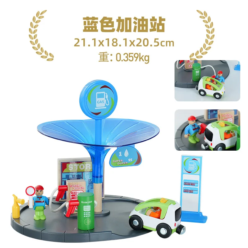 Color: Pink - Wooden Train Track Railway Bridge Tunnel Accessories Fit  Police Station Scene for Brio Wood Train Pieces Educational Toys