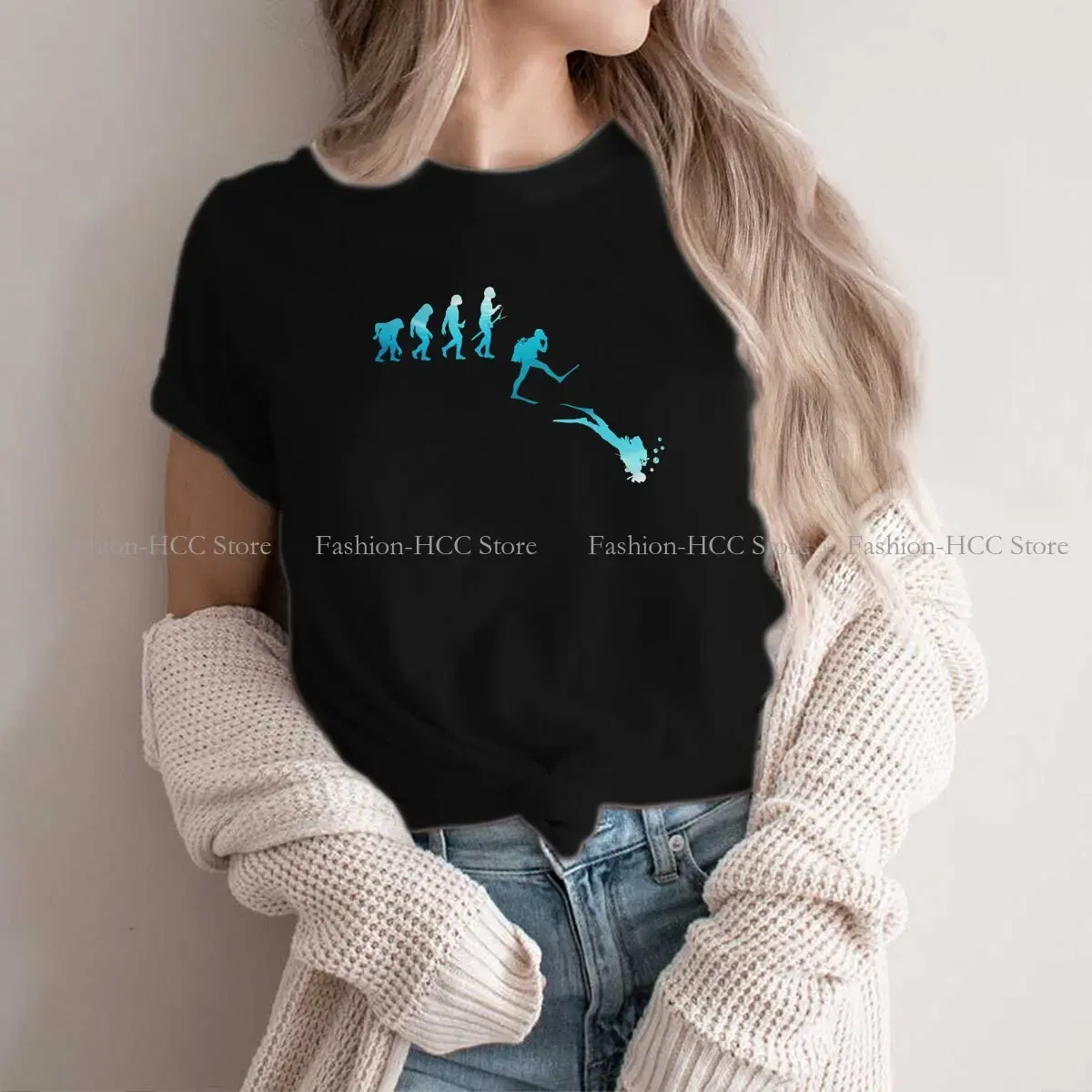 Color: WHITE, Size: L - Evolution Polyester TShirts Scuba Diving Print Homme T Shirt Hipster Clothing