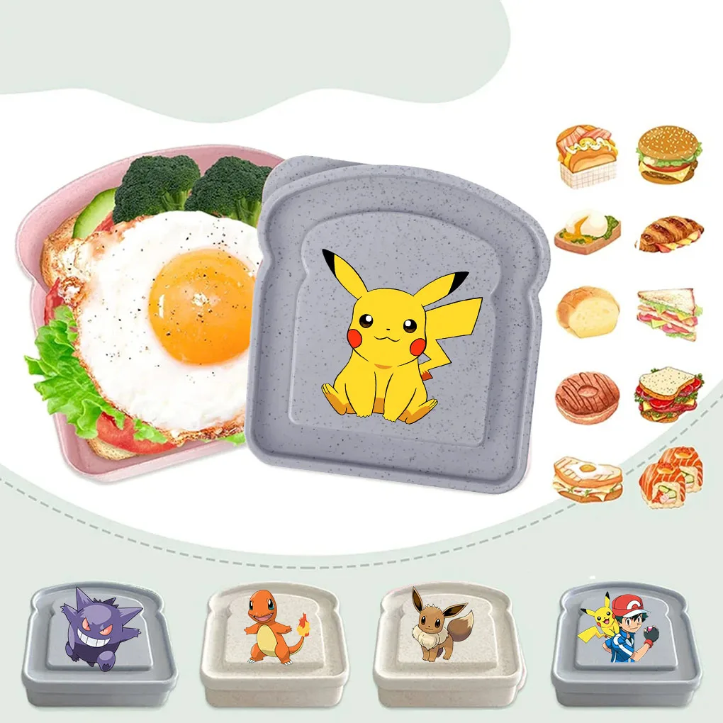 Color: GRAY - new pokemon Sandwich Containers Lunch Toast Storage Box With Lid Portable Food Storage Reusable Microwave Lunch Sandwich Box
