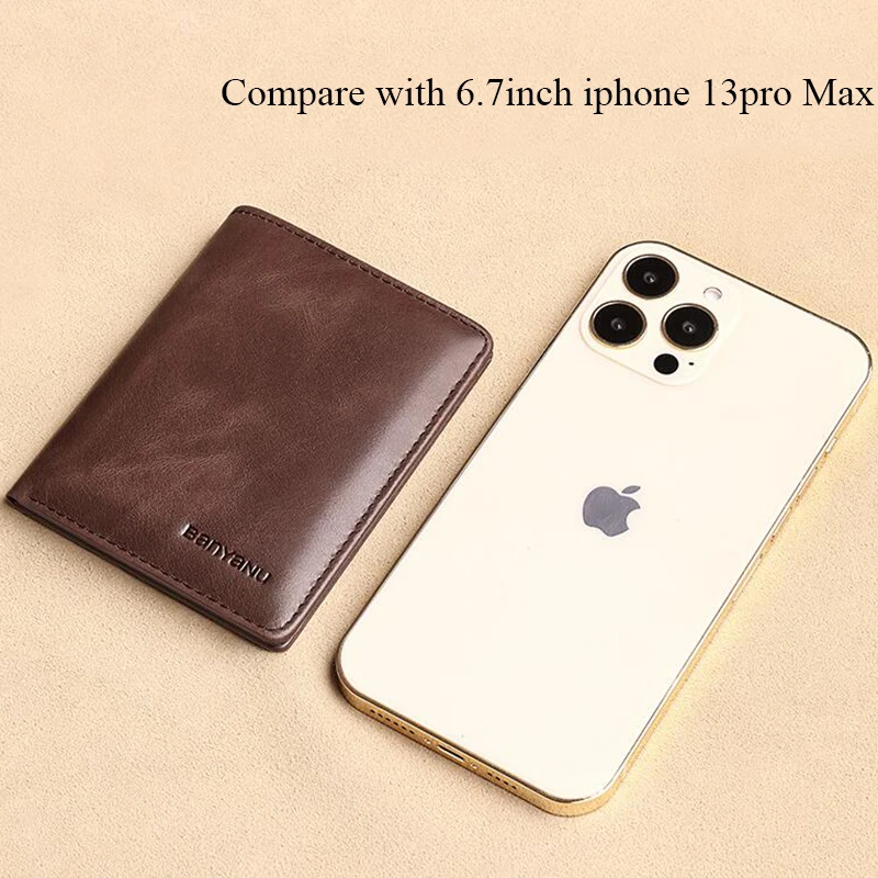 Color: Chocolate - Simple Design Men Card Holder Purse Vertical Slim Money Clip Genuine Leather Wallet for Men Anti RFID