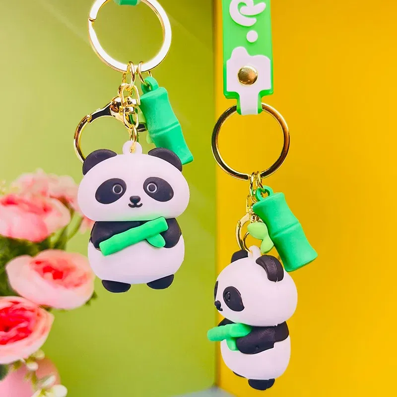 Color: Pink - Cartoon Panda Keychain Silicone Animal Doll Pendant Keyring For Women Men Bag Charms Car Key Holder Accessories Couple Gift