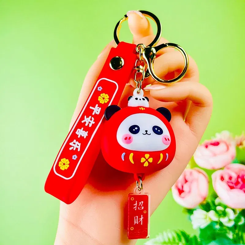 Color: Pink - Cartoon Panda Keychain Silicone Animal Doll Pendant Keyring For Women Men Bag Charms Car Key Holder Accessories Couple Gift