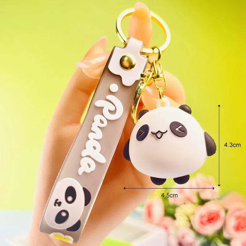 Color: Pink - Cartoon Panda Keychain Silicone Animal Doll Pendant Keyring For Women Men Bag Charms Car Key Holder Accessories Couple Gift