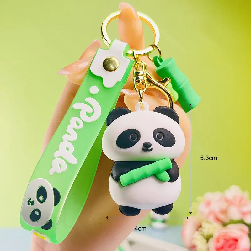 Color: Pink - Cartoon Panda Keychain Silicone Animal Doll Pendant Keyring For Women Men Bag Charms Car Key Holder Accessories Couple Gift