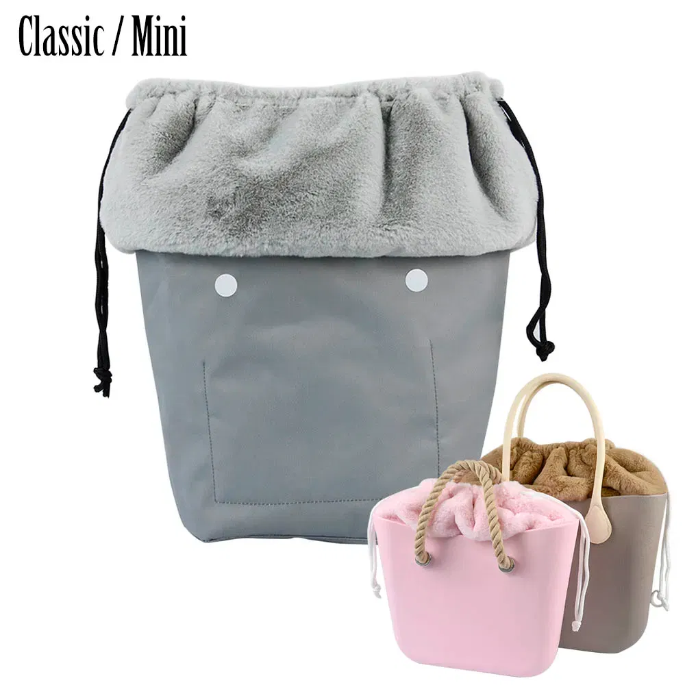Color: light yellow - 2025 Winter O Bag Large Capacity Classic Mini Plush Fur Furry Organizer Top Drawstring Colorful Inner Insert for Obag Winter