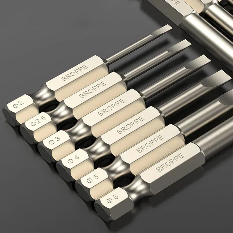 Color: GRAY - Flat Head Screwdriver Bit Set Magnetic Tip Slotted Screwdriver Electric Driver Tool S2 Steel 1/4 Inch Shank Quick Change