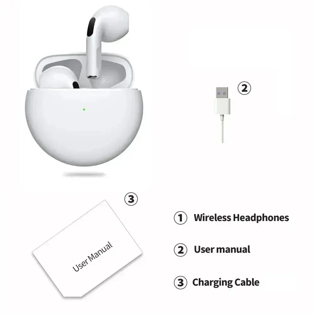 Color: PURPLE - Air Pro 6 TWS Wireless Headphones with Mic Fone Bluetooth Earphones Sport Earbuds Pro6 J6 Headset for Apple iPhone Xiaomi Huawei