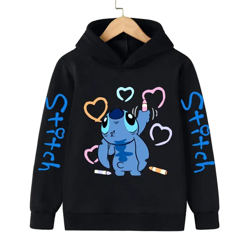 Color: Pink, Size: 40cm - New in Cool Stitch Hoodie Children Cartoon Clothes Kid Girl Boy Lilo and Stitch Sweatshirt Manga Hoody Baby Casual Top