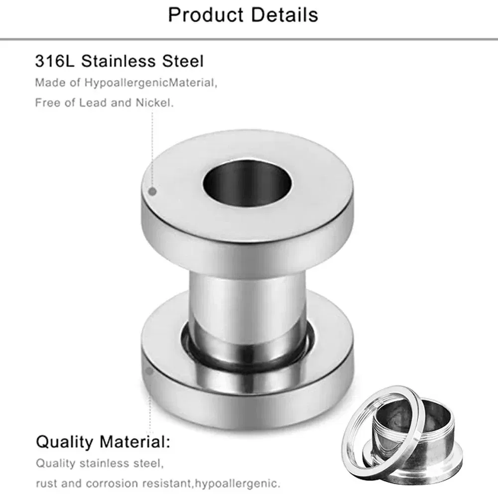 Metal color: Imitation Rhodium Plated, Main Stone Color: PURPLE - 2PCS Multi Color Steel Screw Fit Tunnel Ear Plug Stretcher Gauge 3-25mm Ear Lobe Tunnel Expander