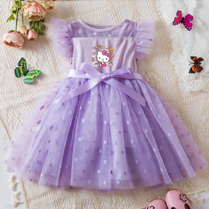 Color: green, Size: XS - Hello Kitty 2-6Y Baby Girl Dress Princess Mesh Skirt Summer Sleeveless Wedding Party Dresses for Girls Summer