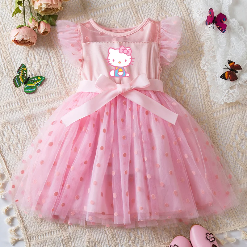 Color: green, Size: XS - Hello Kitty 2-6Y Baby Girl Dress Princess Mesh Skirt Summer Sleeveless Wedding Party Dresses for Girls Summer