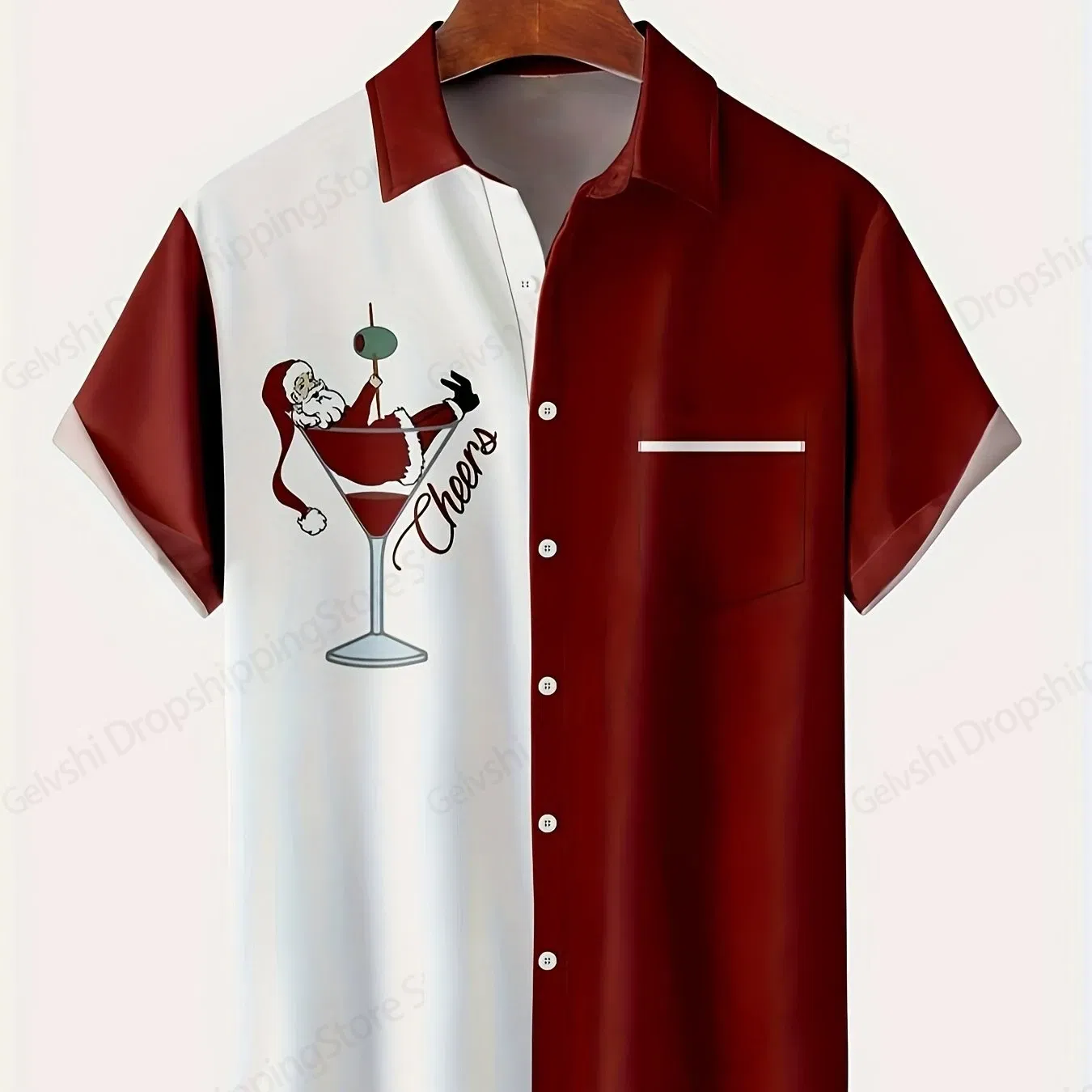 Color: Blue, Size: XXXL - Men's Retro Christmas Hawaiian Shirt Men Women Fashion Cartoon Santa Claus Shirts Short Sleeve Blouse Festive Holiday Top Elk