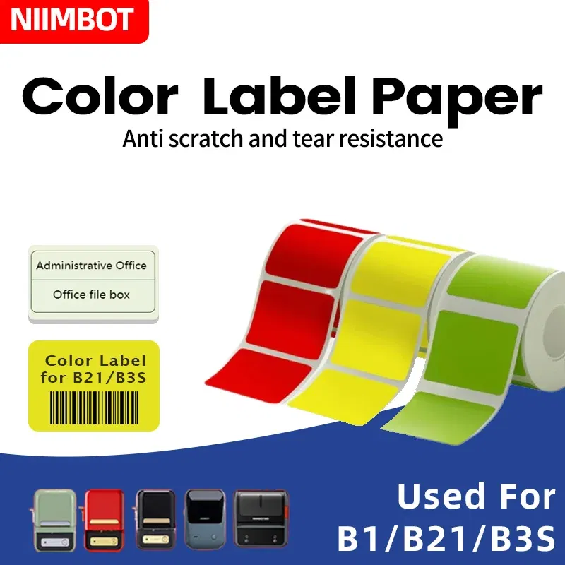 Color: WHITE - NIIMBOT B21/B203/B3S label machine printing paper color label waterproof, oil resistant, tear resistant label