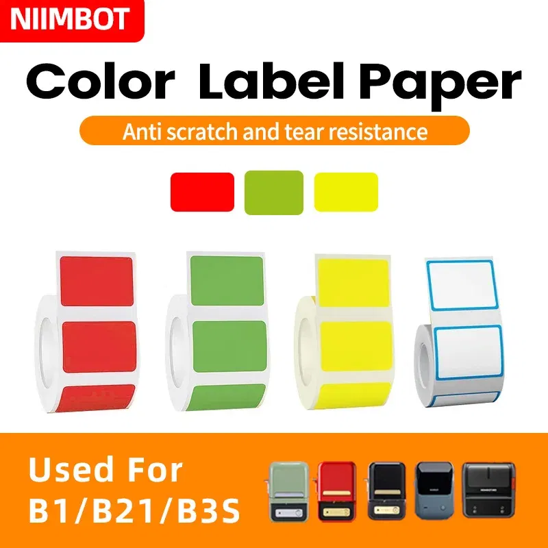 Color: WHITE - NIIMBOT B21/B203/B3S label machine printing paper color label waterproof, oil resistant, tear resistant label