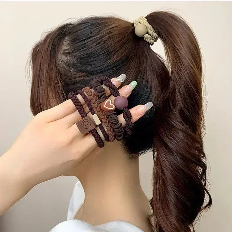 Color: Red - 5pcs/Bag Women High Elastic Seamless Hair Rope Durable Bowknot Headbands No Crease Ponytail Holder Rubber Band Hair Accessories