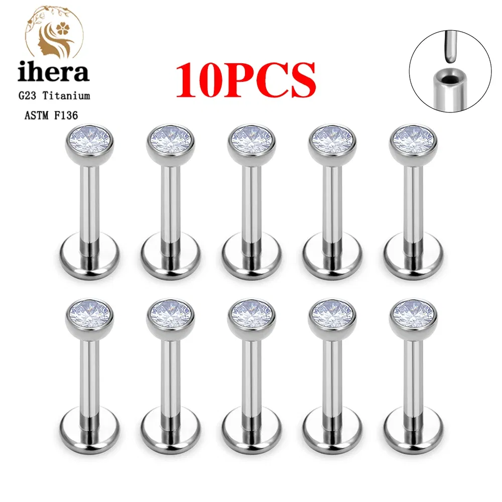 Metal color: Rhodium Plated, Ships From: CHINA, Main Stone Color: Beige - 10PCS G23 Titanium Lip Ring Labret Piercing Stud Earring CZ 16/18/20G Push Pin Ear Tragus Cartilage Helix Conch Pierc? Jewelry