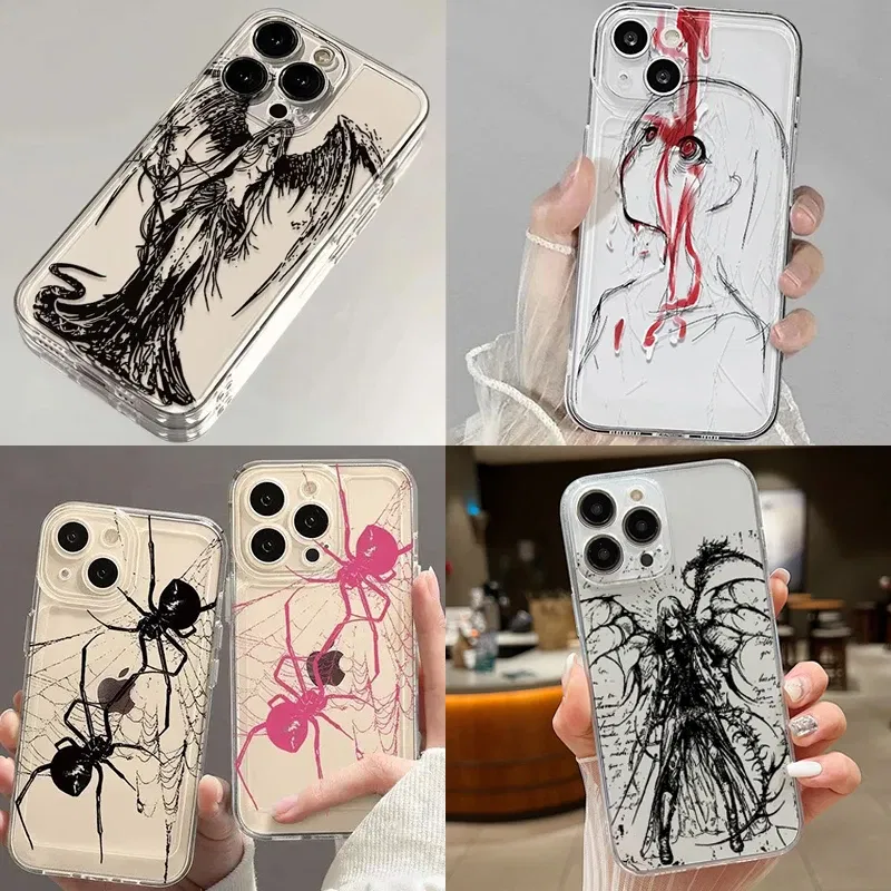 Color: Sky blue, Material: Wood - luxury bloodsacrifice Black Angel Death demon Phone Case For iPhone 15 14 13 12 11 Mini Pro Max XR XSMax 7 8 Plus SE Clear Cover