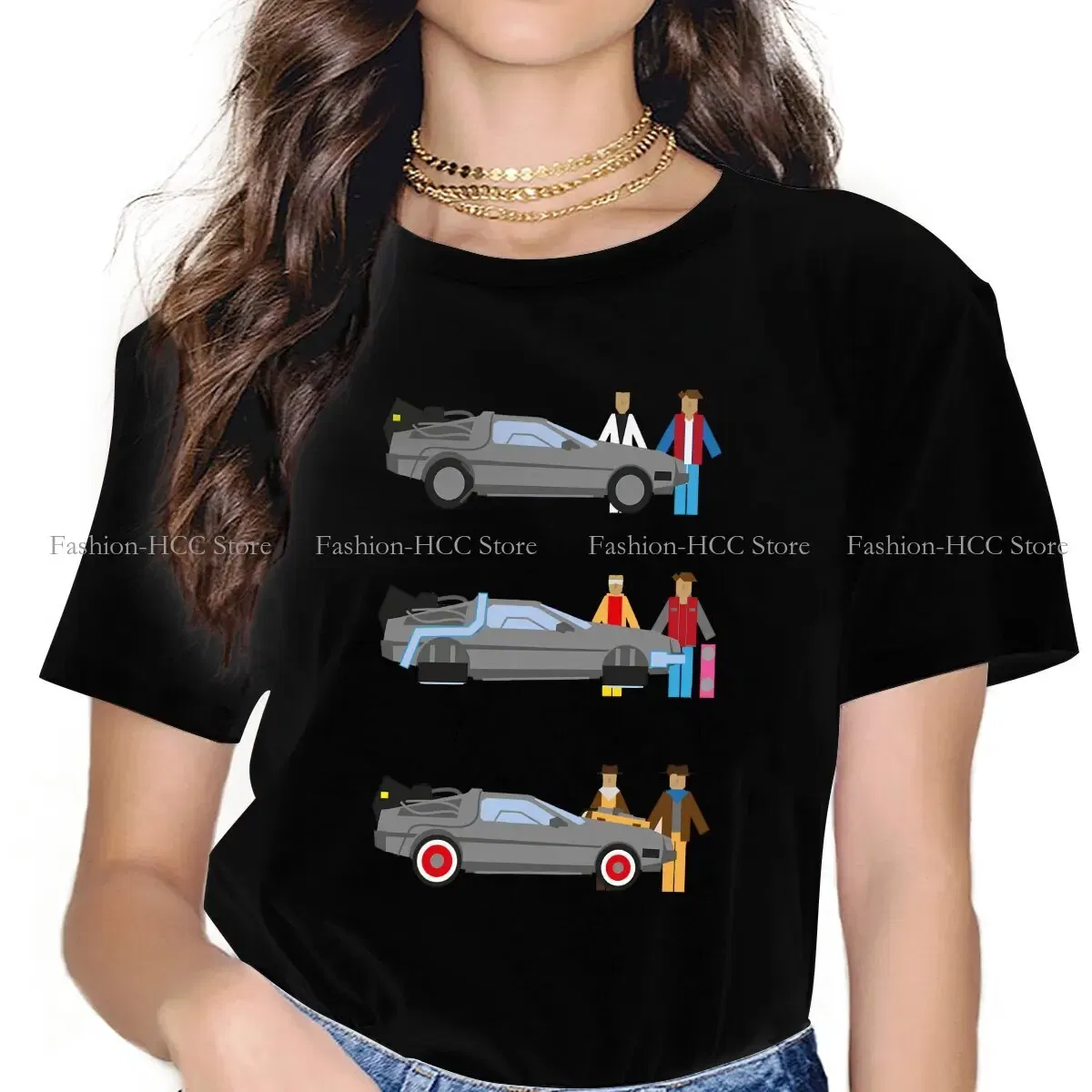 Color: black, Size: XXL - Delorian Hip Hop Polyester TShirt Back To The Future Style Tops Leisure T Shirt Female Tee