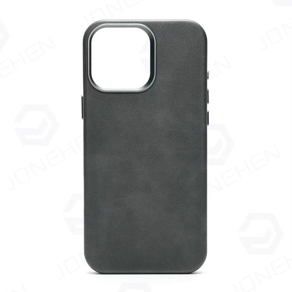 Color: GRAY, Material: Genuine Leather - High-end Retro Oil Wax Pattern Magnetic For Magsafe Leather Case For iPhone Air 15 14 Plus 13 16 17 Pro Max Camera Button Cover