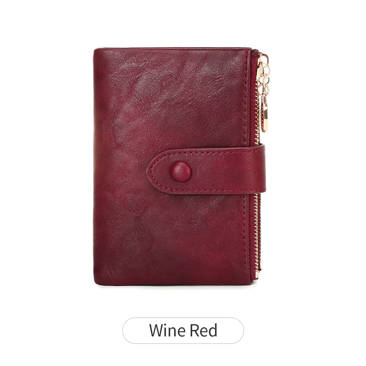 Color: Burgundy - Minimalist Women's Wallet Short Three Layer Large Capacity Double Zipper Card Holder ID Card Credit Bank Card Holder Money Bag