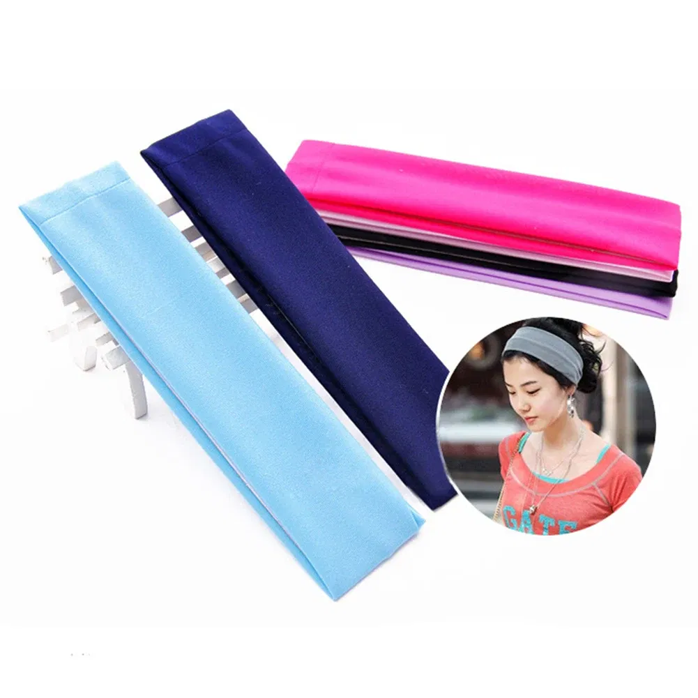 Color: Silver - Fashion Sports Headbands For Women Solid Elastic Hair Bands Running Fitness Yoga Hair Bands Stretch Makeup Hair Accessories Hot