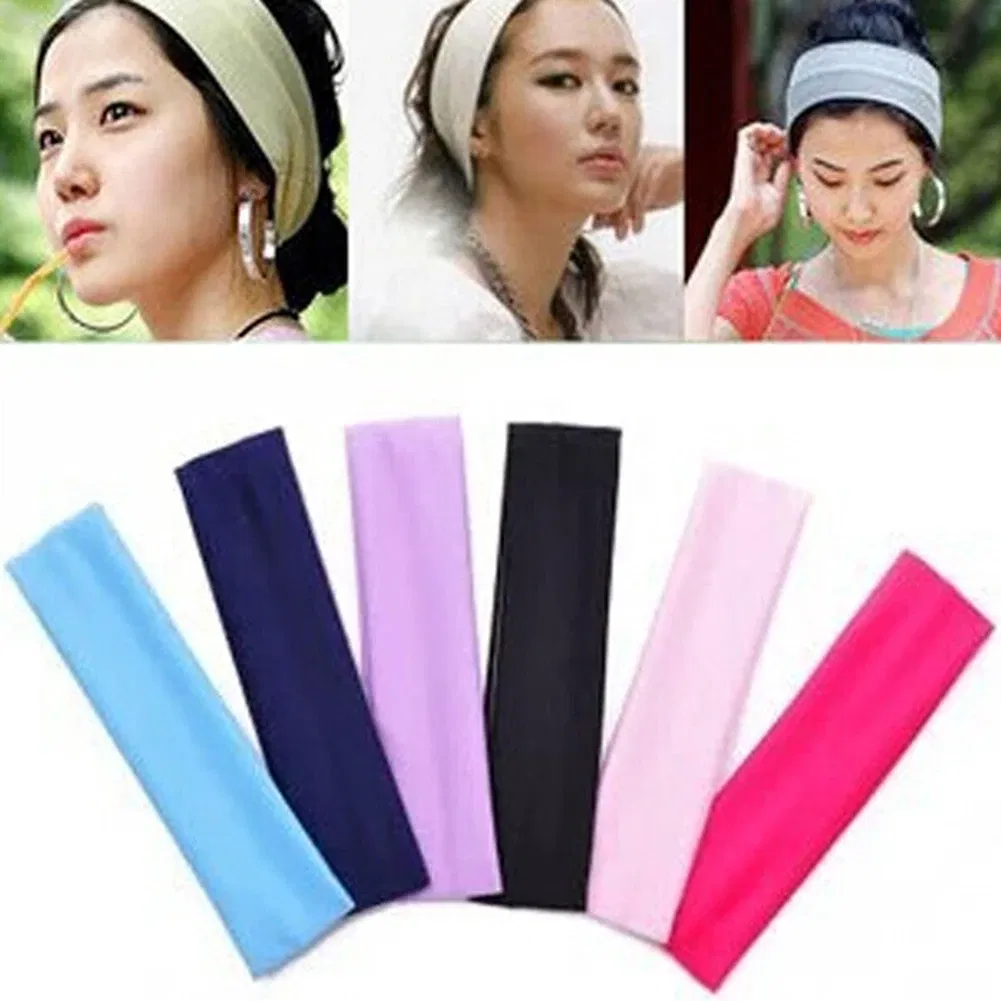 Color: Silver - Fashion Sports Headbands For Women Solid Elastic Hair Bands Running Fitness Yoga Hair Bands Stretch Makeup Hair Accessories Hot