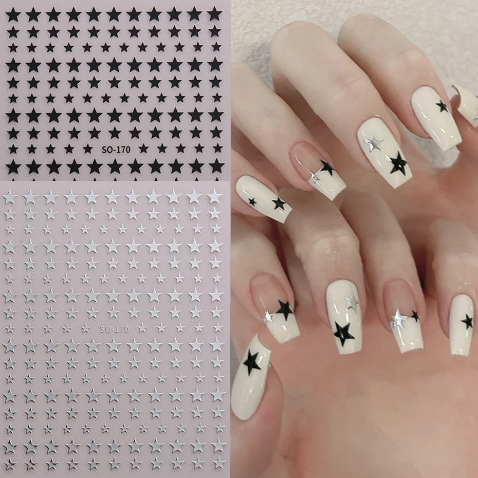 Color: DEEP BLUE - Sliver Stars Nails Stickers 3D Bronzing Laser White Cross Starlight Glossychic Y2k Stylish Adhesive Manicure Decorations SO-167
