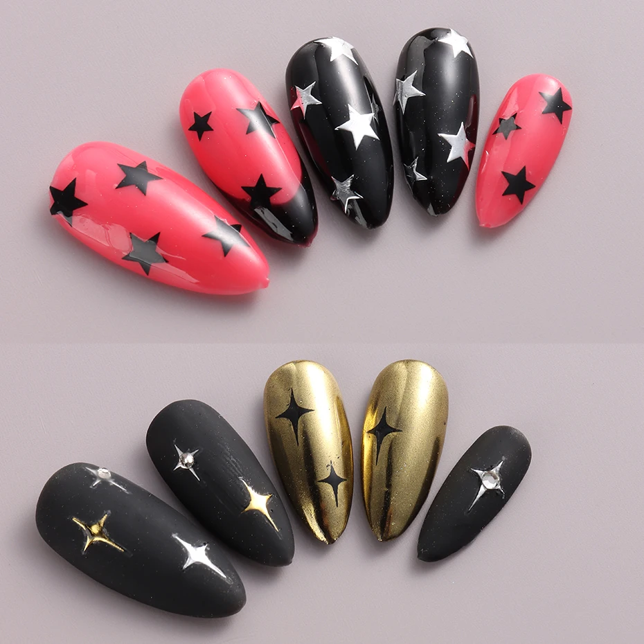 Color: DEEP BLUE - Sliver Stars Nails Stickers 3D Bronzing Laser White Cross Starlight Glossychic Y2k Stylish Adhesive Manicure Decorations SO-167