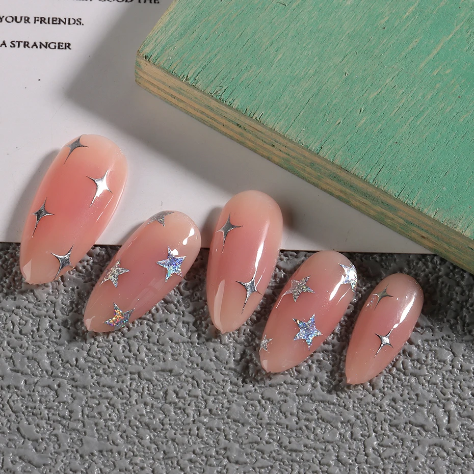 Color: DEEP BLUE - Sliver Stars Nails Stickers 3D Bronzing Laser White Cross Starlight Glossychic Y2k Stylish Adhesive Manicure Decorations SO-167