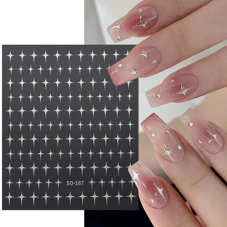 Color: DEEP BLUE - Sliver Stars Nails Stickers 3D Bronzing Laser White Cross Starlight Glossychic Y2k Stylish Adhesive Manicure Decorations SO-167
