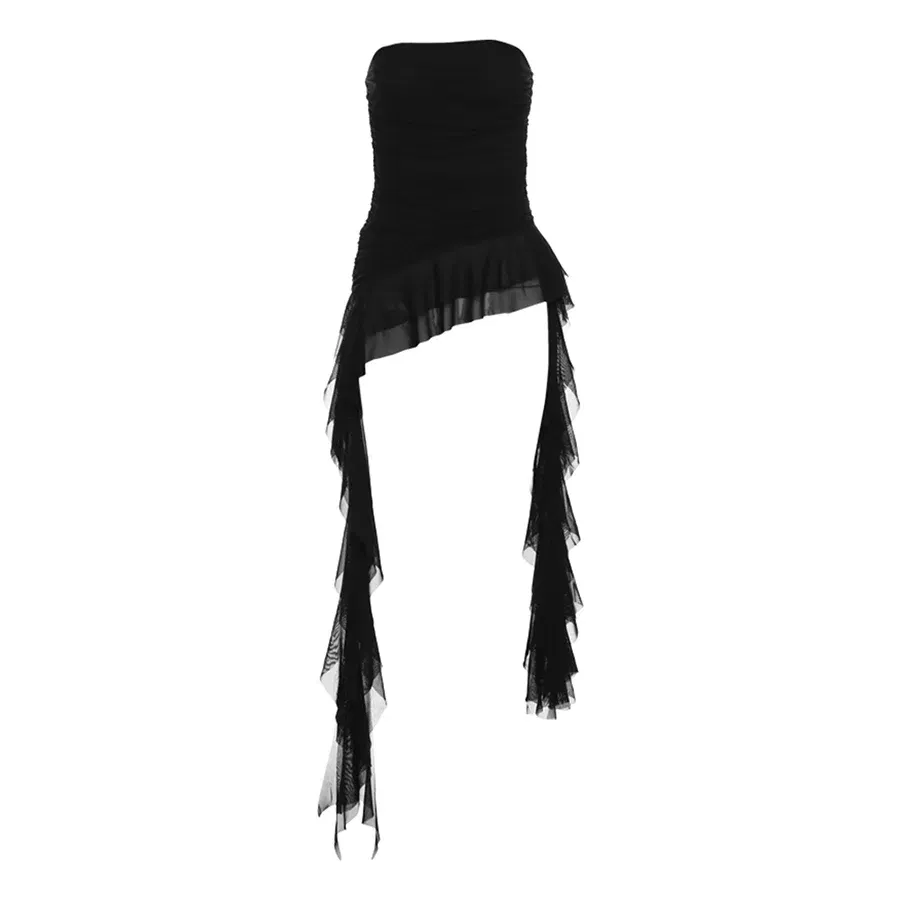 Color: black, Size: S - Nibber 2024 Spring New Solid Color Sweet Gentle Cute All-match High Street Travel Sexy Cool Women Chest Wrap ruched Tassel Vest