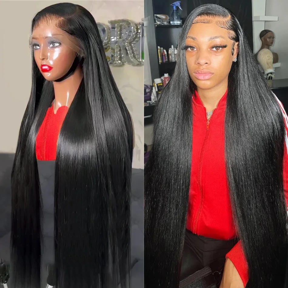 Color: Natural Color, Stretched Length: 28inches, Density: 180% - 30 32 Inch 13x4 13x6 Lace Front Human Hair Wigs Straight Transparent Lace Human Hair Wigs Pre Plucked For Black Women Bling Hair
