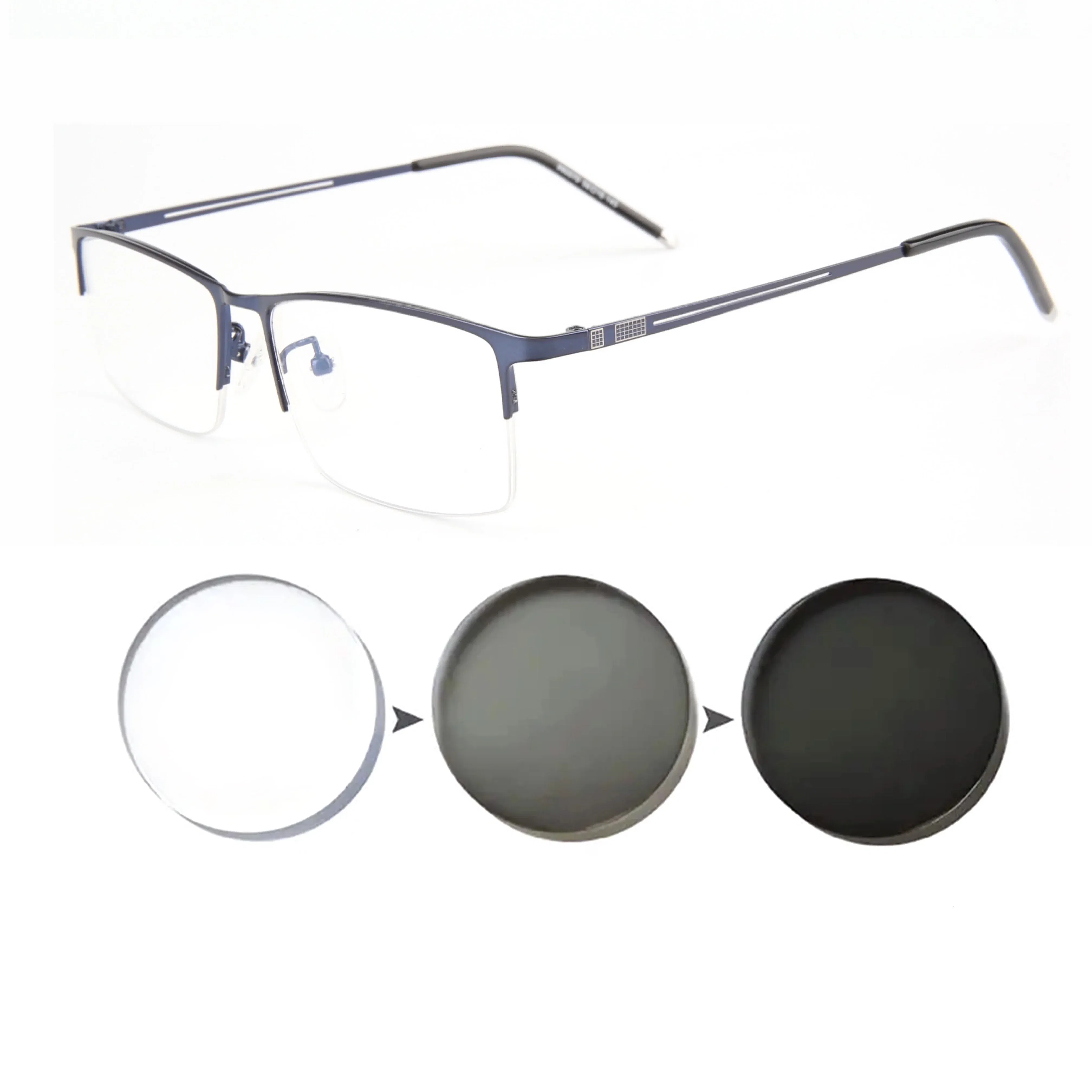 Frame Color: WHITE, Eye Prescription: +400 - Sun Photochromic Finished Myopia Glasses Women Men Metal Half Frame Chameleon Short-sight Eyewear0 -0.5 -0.75 -1.0  To -6.0
