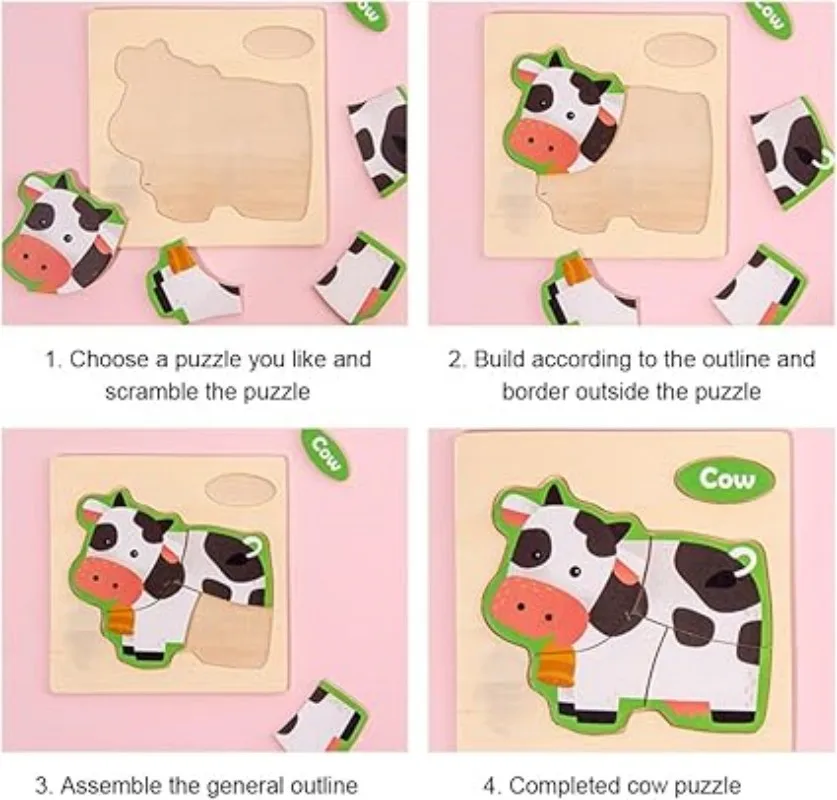 Color: Orange, Ships From: CHINA - Wooden Puzzle Jigsaw Toys For Children Wood 3d Cartoon Animal Puzzles Intelligence Kids Early Educational Toys for Children
