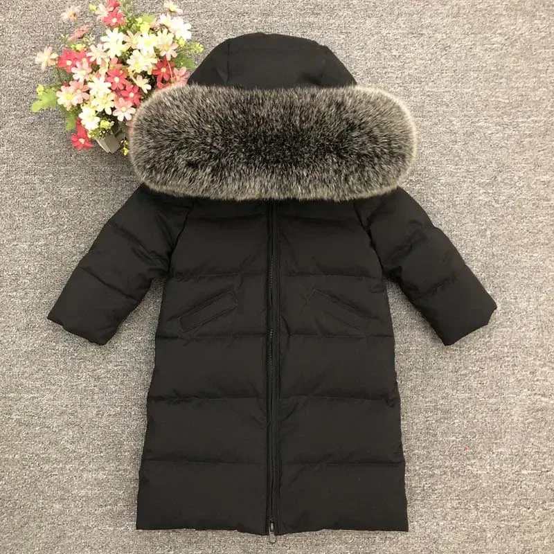 Color: MULTI, Kid Size: 2T - Children Girl boy Winter real fur thickened down jackets 90 down Long Coat jacket overcoat baby kids clothing -30 outwear ws1245