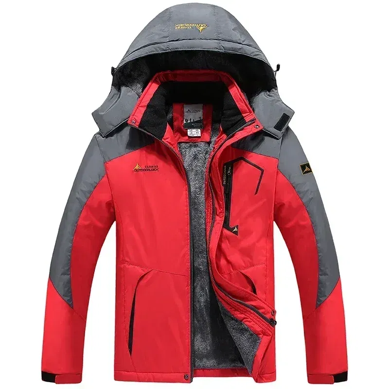 Color: SKY BLUE, Size: M - Autumn Winter Men's Windbreaker Waterproof and Warm Outdoor Hiking and Fishing Multi Pocket Wear-resistant Thick Jacket Men Coat