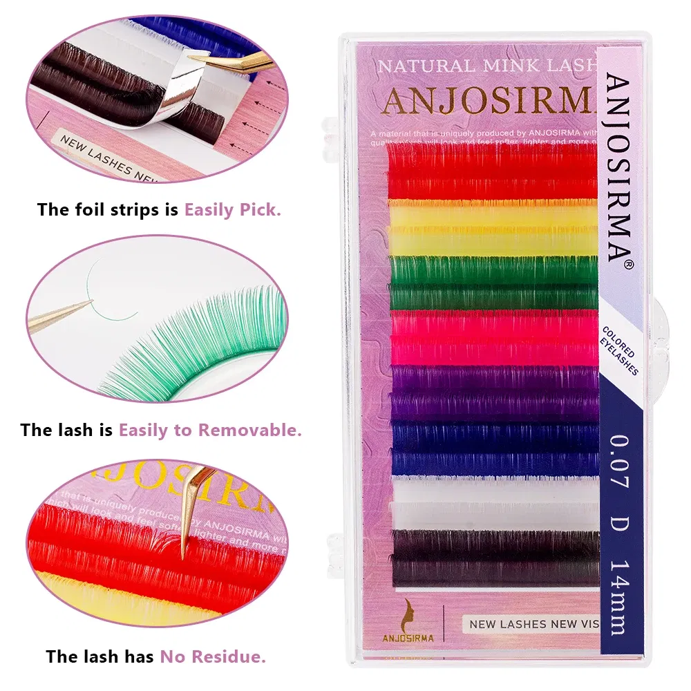 Curl: D, Thickness: 0.07mm, Length: 14mm, Ships From: CHINA - ANJOSIRMA Mix Color eyelashes Make up High Quality Soft Natural Synthetic Mink Rainbow Eyelash Extension Supplies 8 Colors Mix