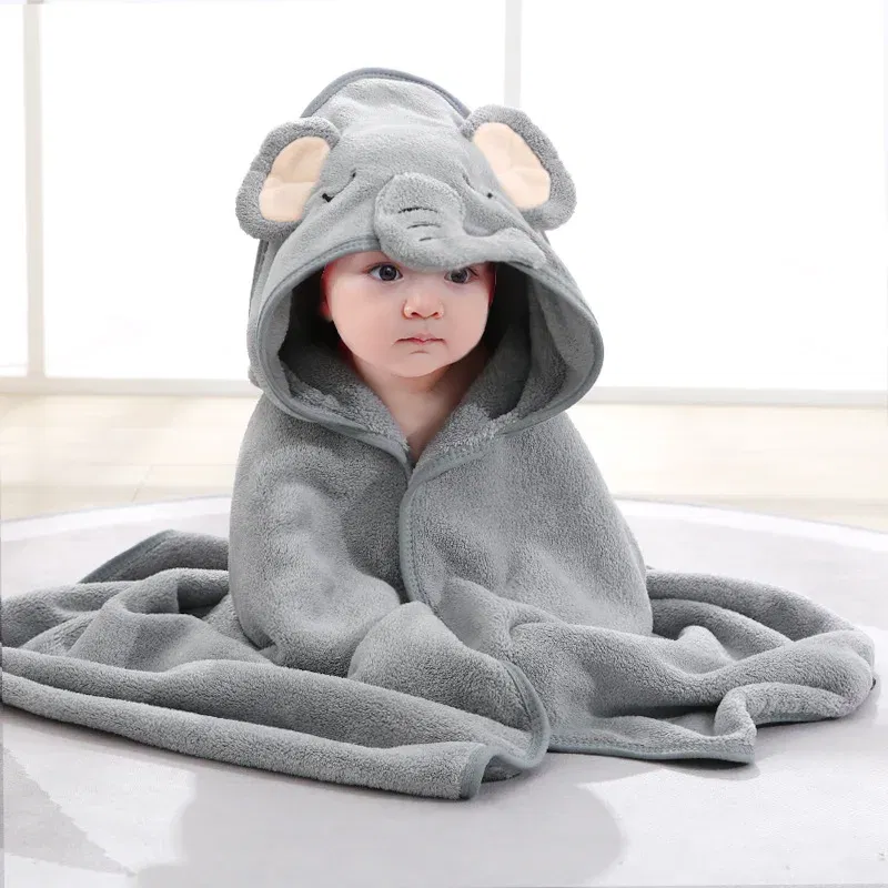 Color: WHITE - Newborn Baby Bath Towel Cartoon Baby Swaddle Kids Bathrobe Fleece Blanket Warm Sleeping Swaddle Wrap for New Born Boys Girls