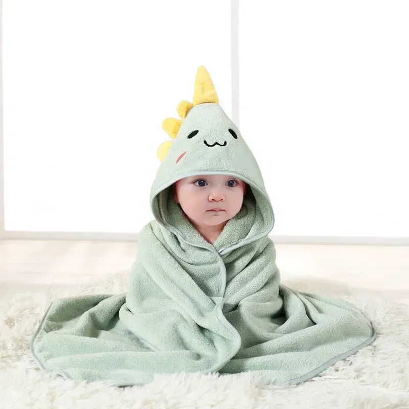 Color: WHITE - Newborn Baby Bath Towel Cartoon Baby Swaddle Kids Bathrobe Fleece Blanket Warm Sleeping Swaddle Wrap for New Born Boys Girls