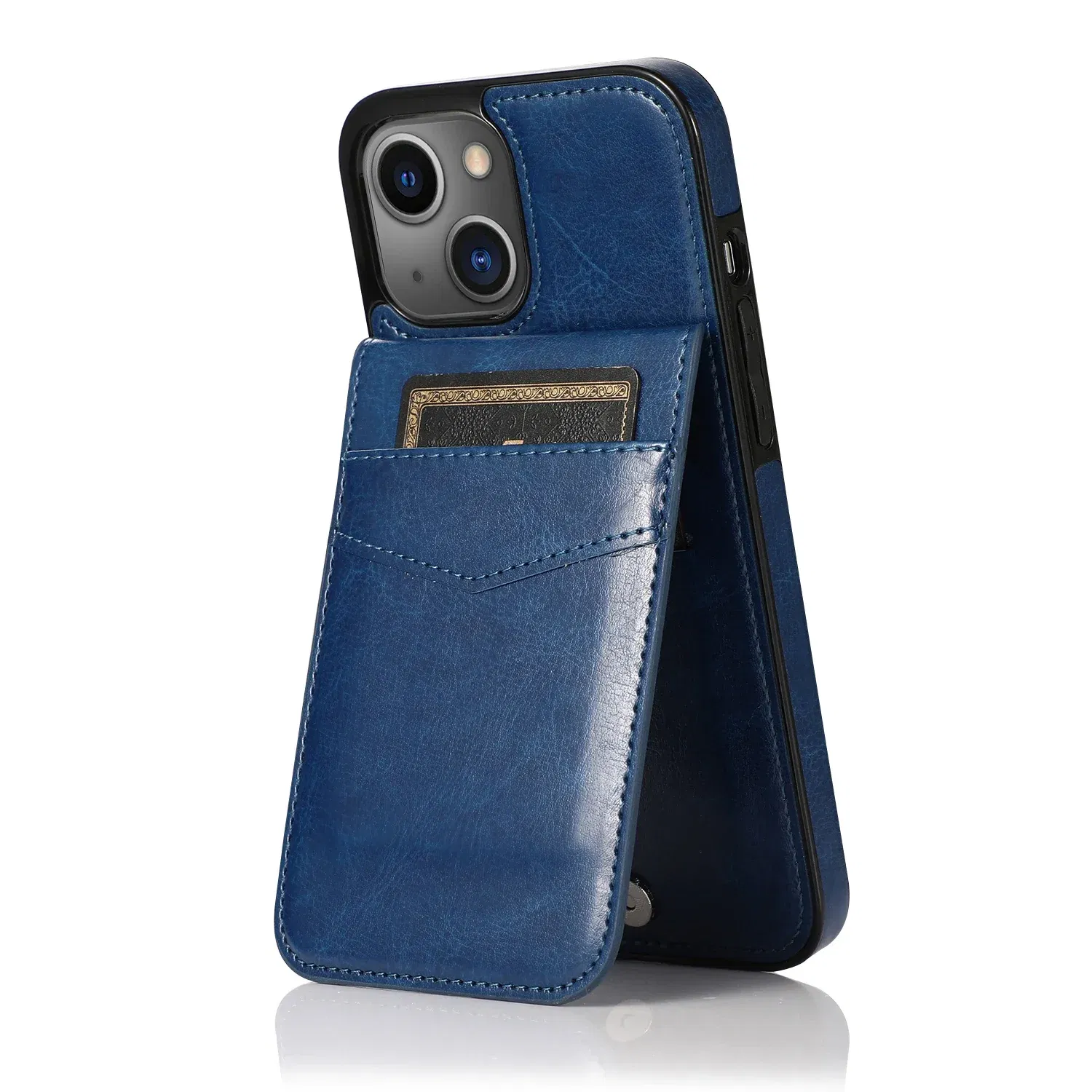 Color: black, Material: TPU - Faux Leather Wallet Kickstand Phone Case for IPhone 13 12 Mini 16E 16 15 14 11 Pro Max X XR XS 7 8 Plus Case with Credit Card