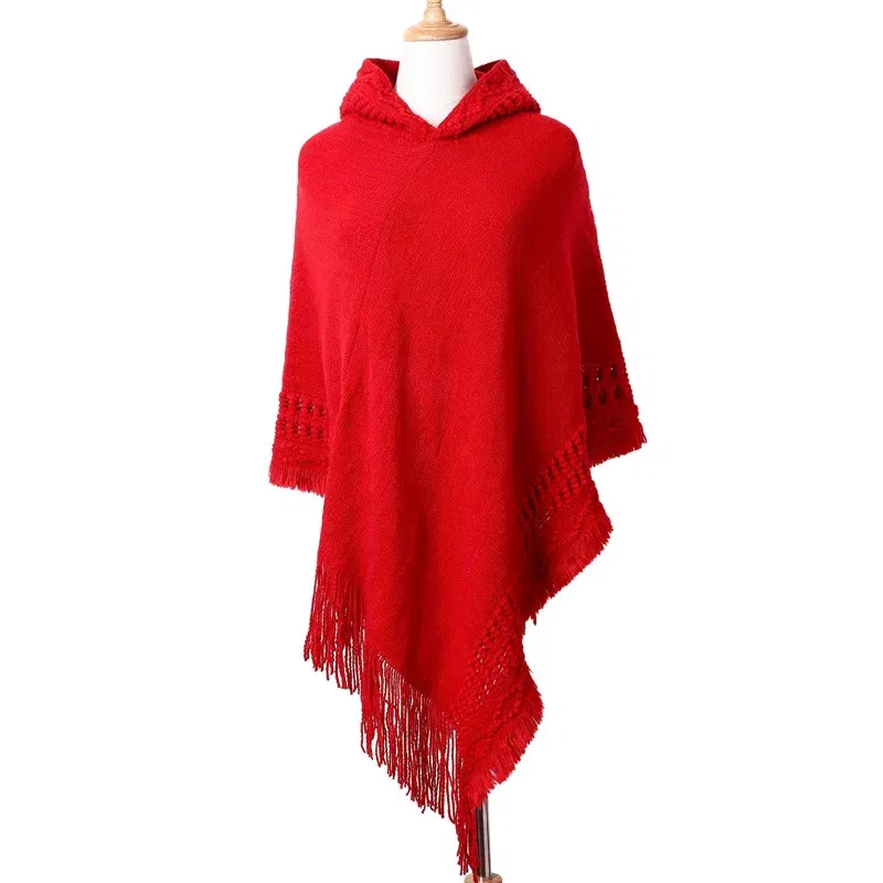 Color: Blue, Size: One Size - New Women Ladies Tassel Cape Coat Fringe Poncho Oblique Stripe Coat Bohemian Shawl Scarf