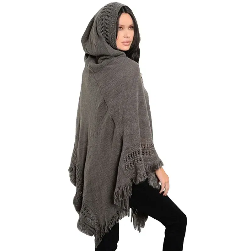 Color: Blue, Size: One Size - New Women Ladies Tassel Cape Coat Fringe Poncho Oblique Stripe Coat Bohemian Shawl Scarf
