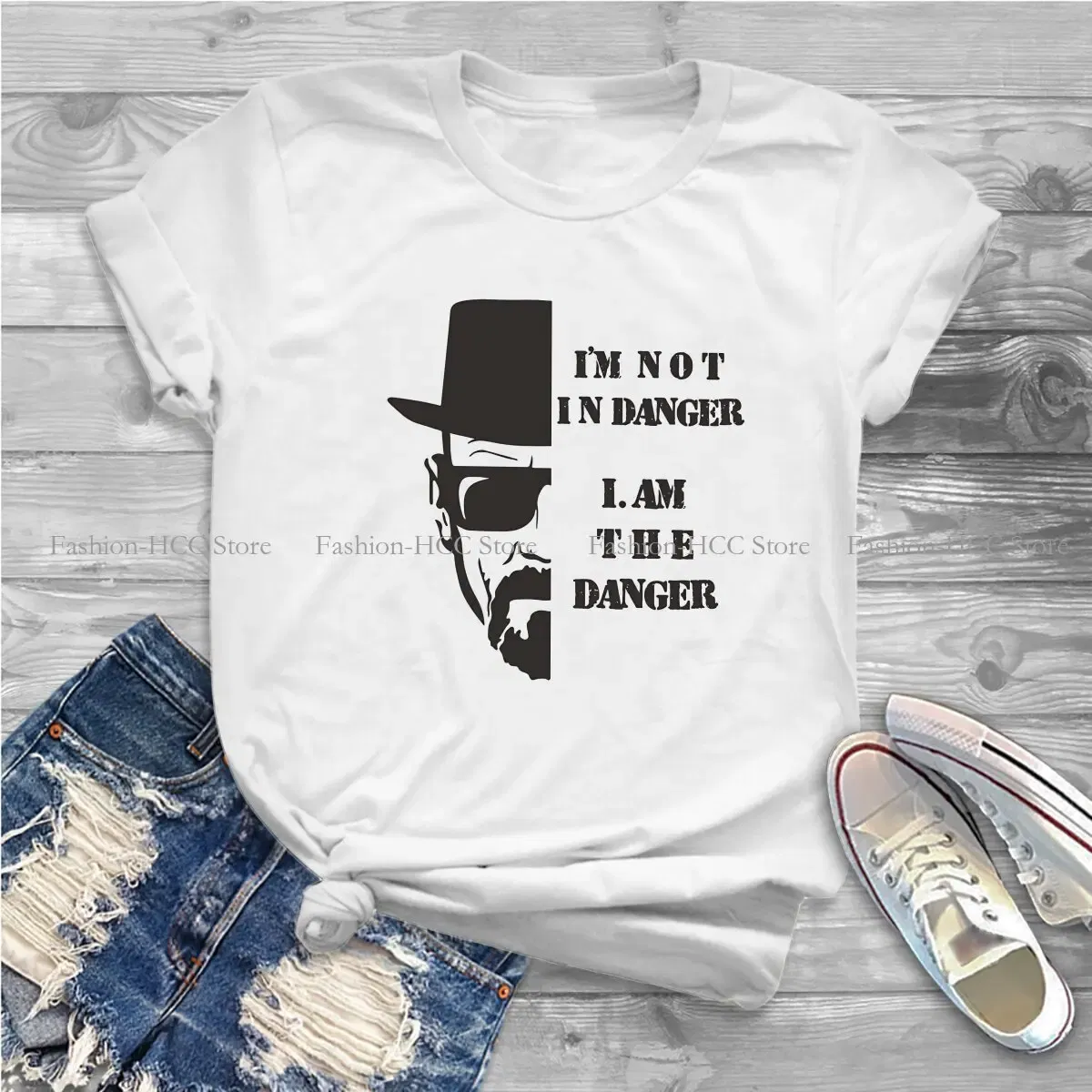 Color: WHITE, Size: XL - I Am Not In Danger I Am The Danger Hip Hop TShirt Breaking Bad Style Tops Comfortable T Shirt Female Tee