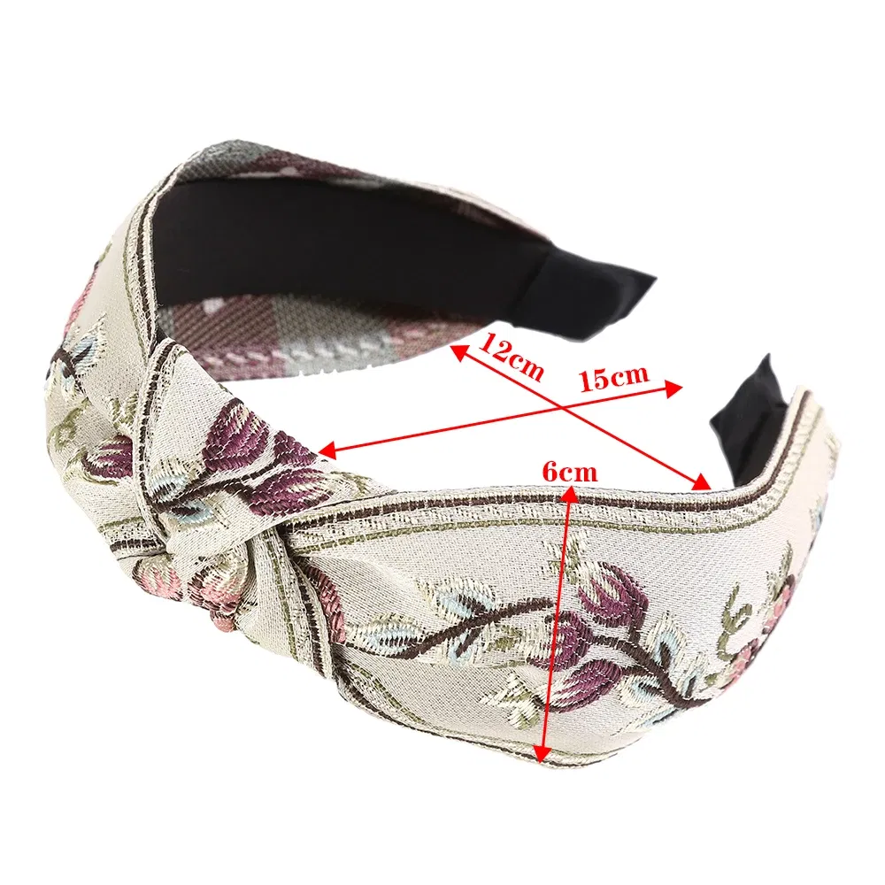 Color: black - MOLANS New Retro Knotted Headband For Women Hair Accessories Girls Flower Embroidery Hairbands Hair Hoops Band Headwear Bezel