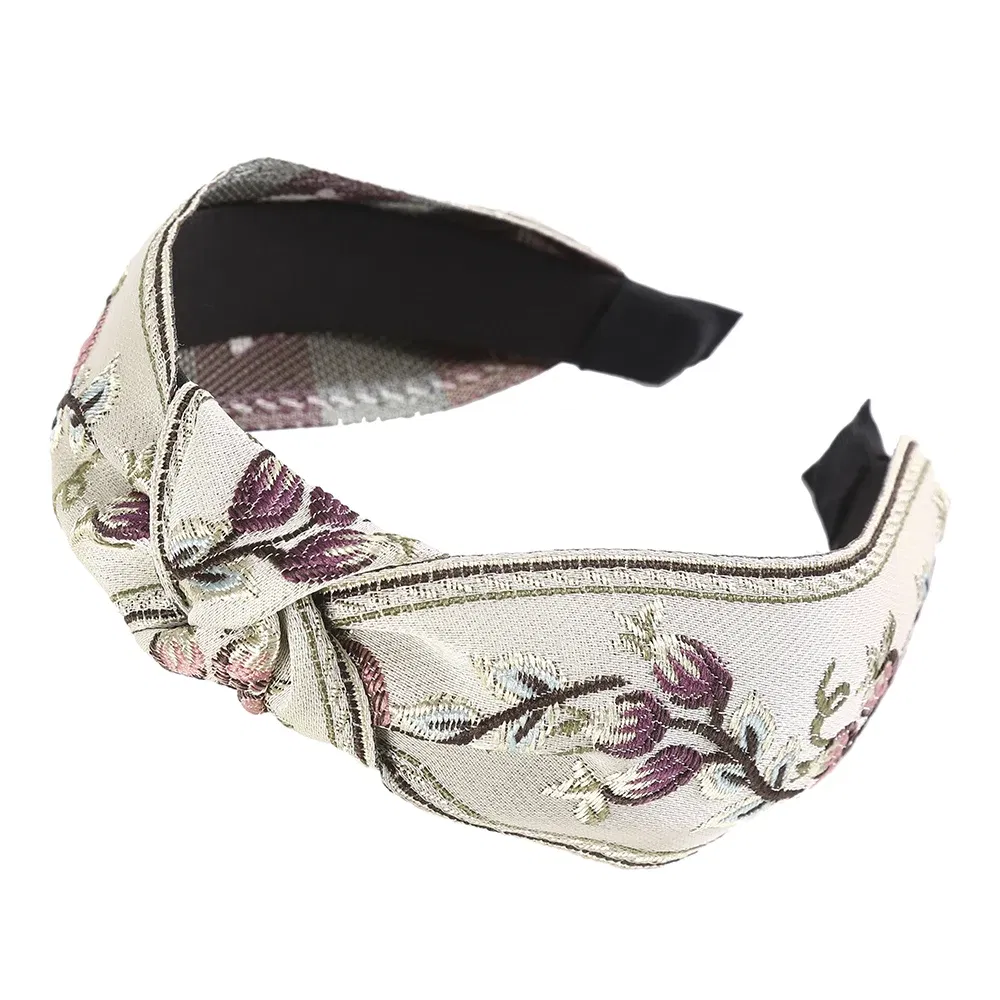 Color: black - MOLANS New Retro Knotted Headband For Women Hair Accessories Girls Flower Embroidery Hairbands Hair Hoops Band Headwear Bezel