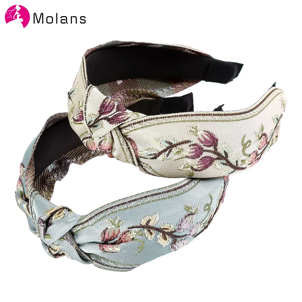 Color: black - MOLANS New Retro Knotted Headband For Women Hair Accessories Girls Flower Embroidery Hairbands Hair Hoops Band Headwear Bezel