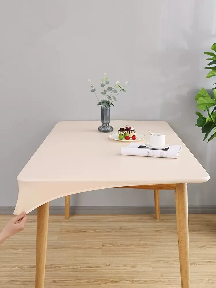 Color: Light Grey, Specification: 70*120cm - Solid color PU leather table cover fixable elastic tablecloth waterproof round square Table cloth custom table protector