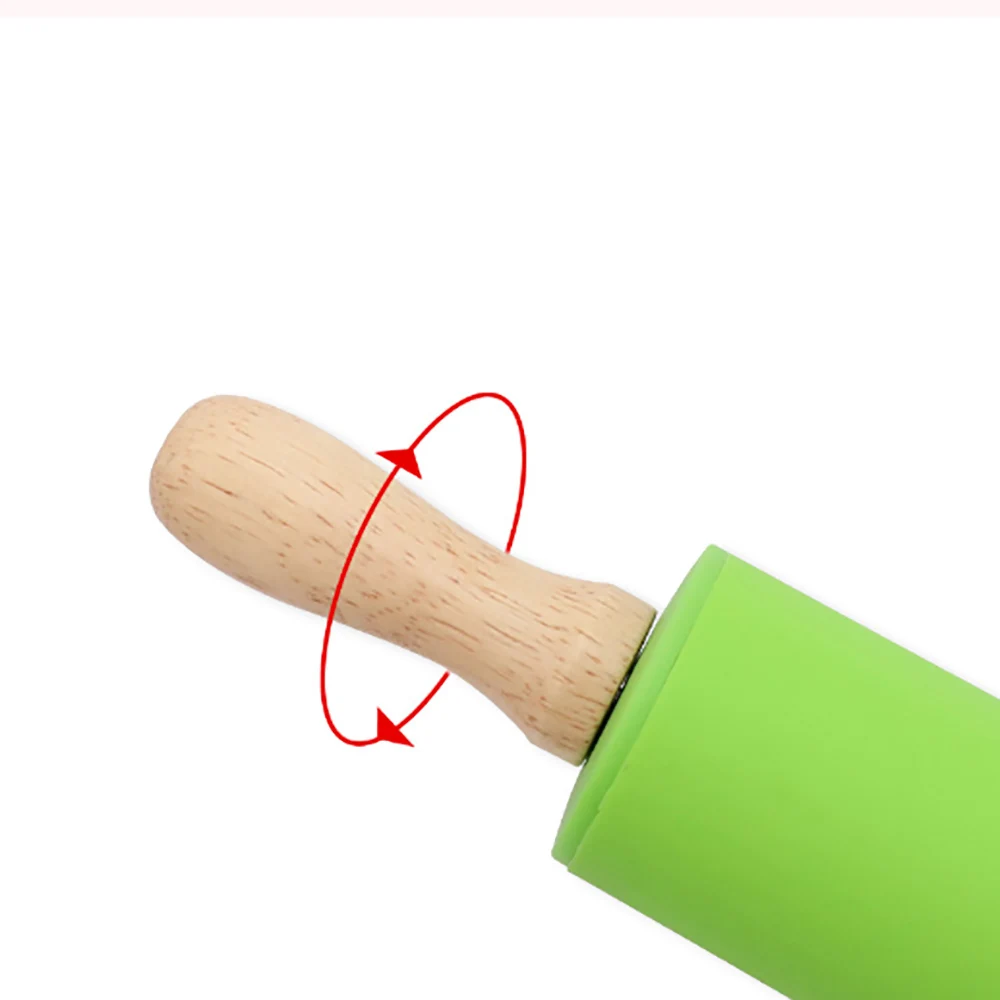 Color: SKY BLUE - 1pcs Non-Stick Wooden Handle Pin Pastry Dough Flour Roller Silicone Rolling Kitchen Baking Cooking Tools Christmas Rolling Pin