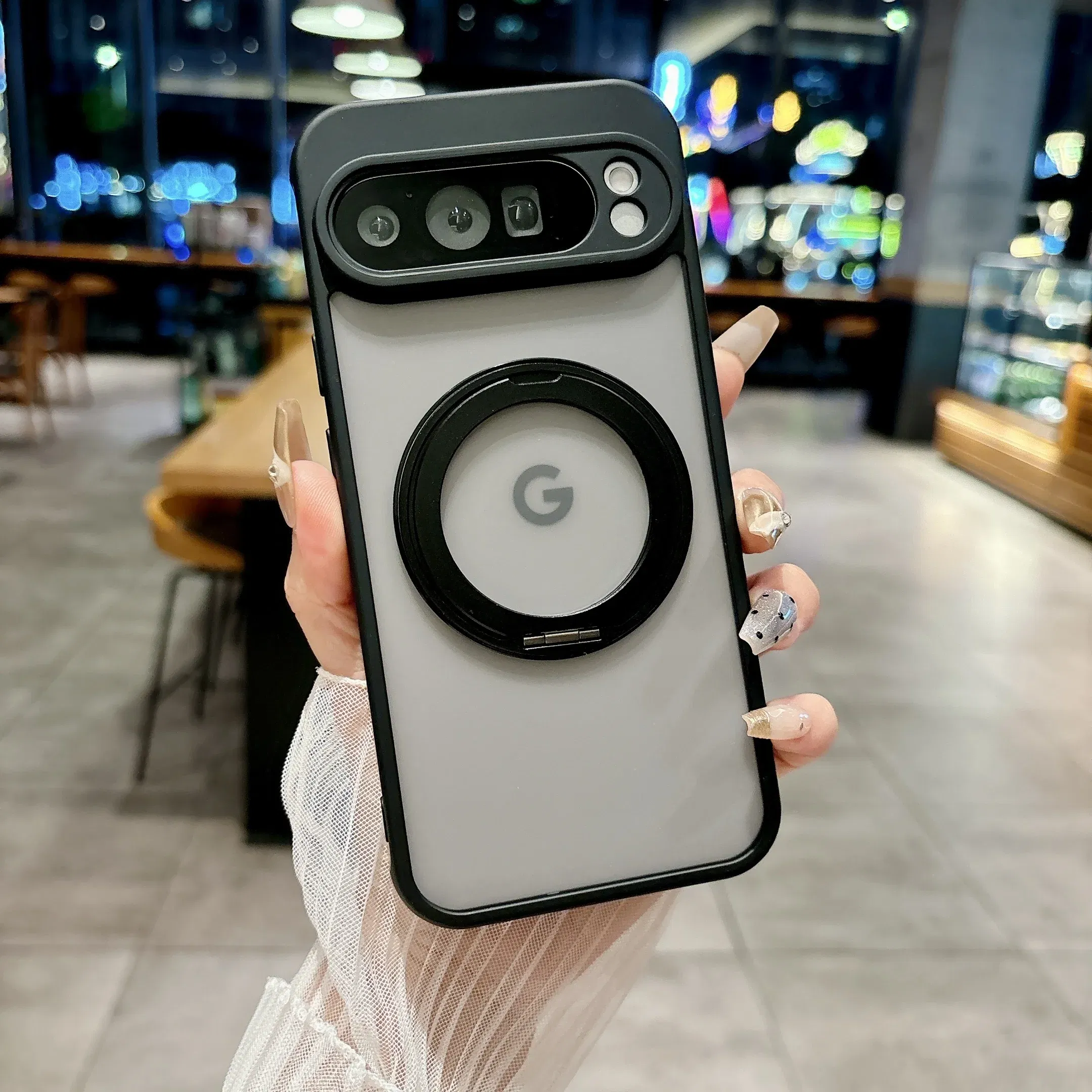 Color: black, Compatibility by Model: Google Pixel 7 - for Magsafe Matte Rotating Bracket Case for Google Pixel 10 9 Pro XL 8 7 6 9A 8A 7A 6A Holder Stand Transparent Shockproof Cover